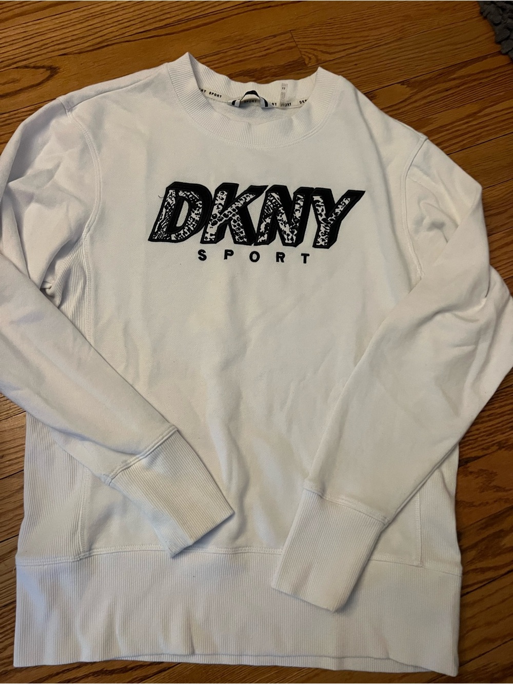 DKNY White Crewneck Sweatshirt with Black Logo